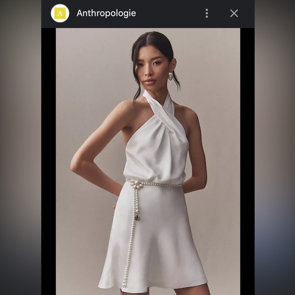 Anthropologie NWT White Halter Mini Dress for Bridal Style